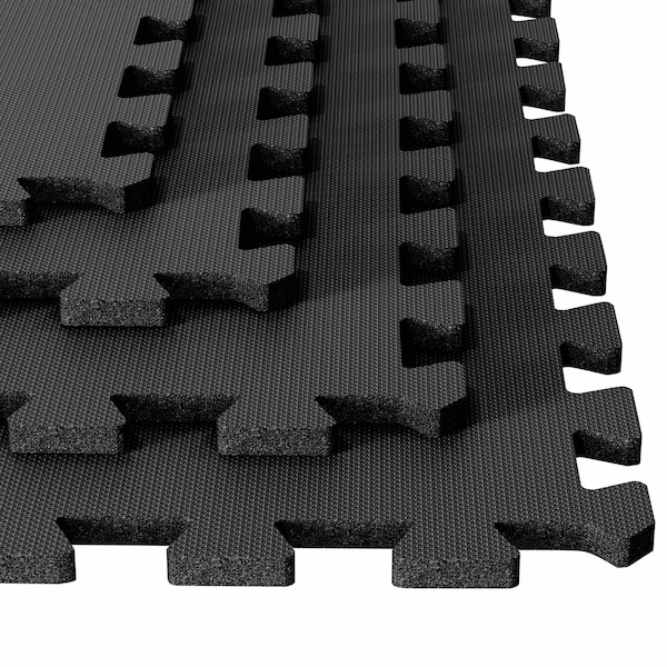 Stalwart EVA Foam Mat Tiles, 16 SQ FT Interlocking Padding for Garage, Playroom, Gym Flooring Black, 4PK 75-6402 - main